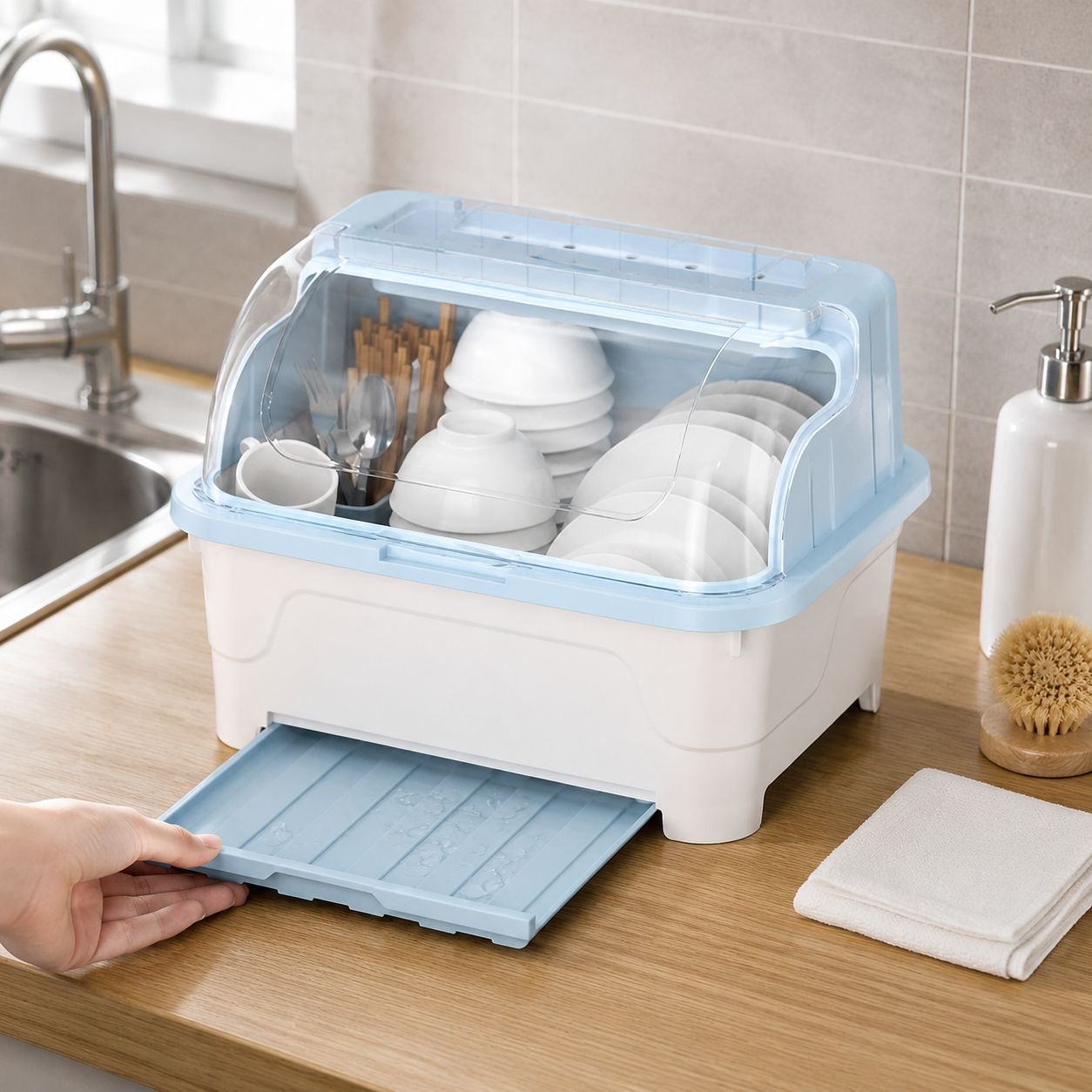Boîte de rangement pour bols et assiettes avec couvercle, support pour couverts, cuisine