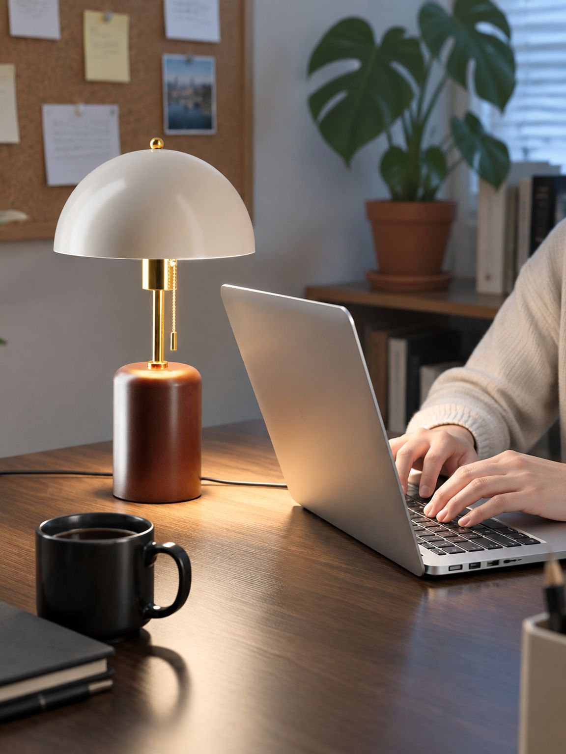 Vintage-inspired lamp styled on a study desk