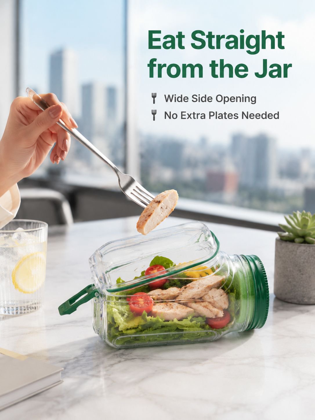 Portable Side-Opening Salad Storage Jar