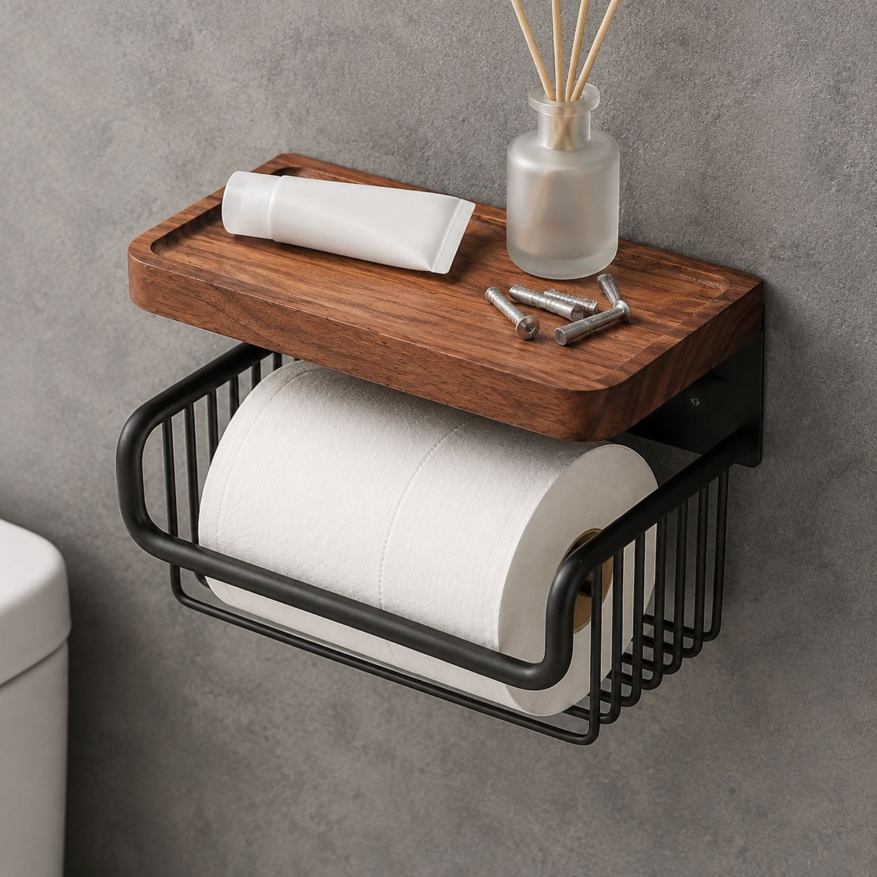 Classic walnut finish toilet paper holder