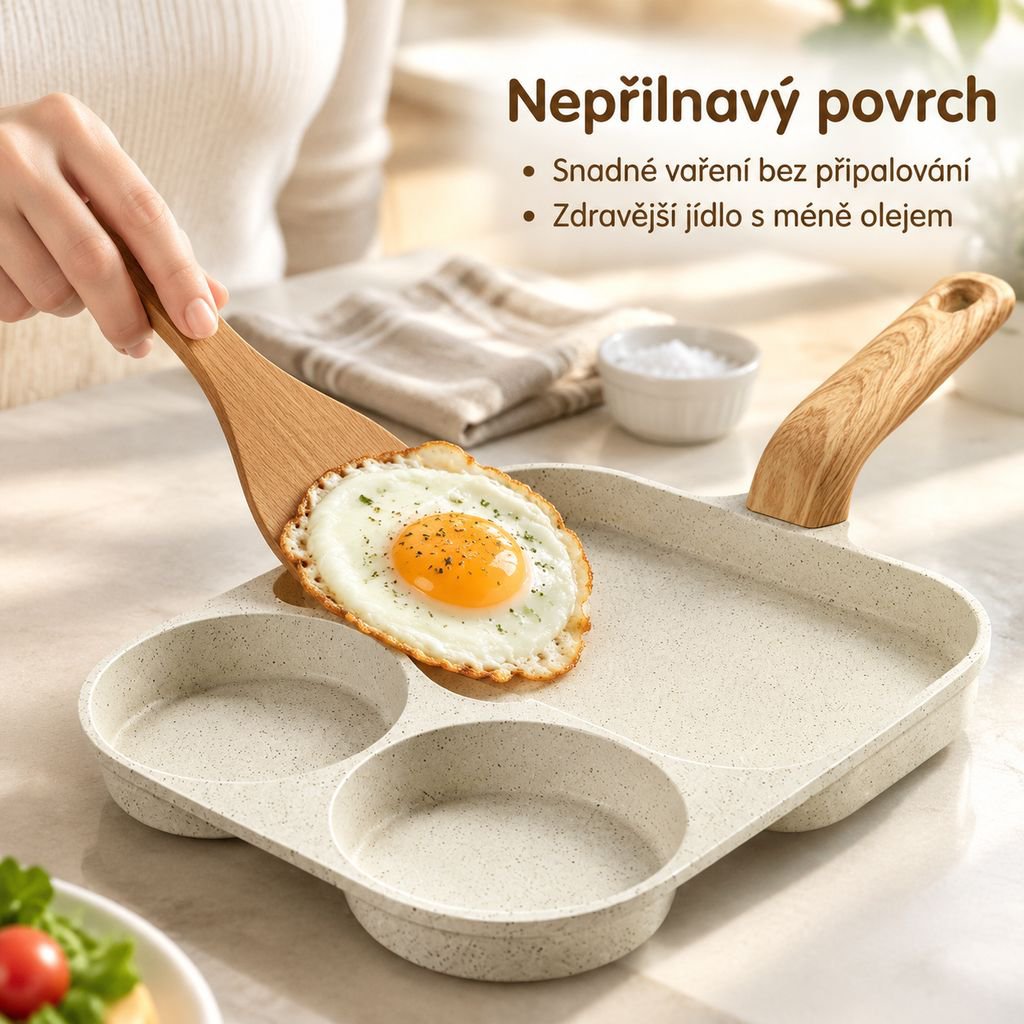 Nepřilnavá dělená snídaňová pánev 3v1 na volská oka, lívance, hamburgery a steaky