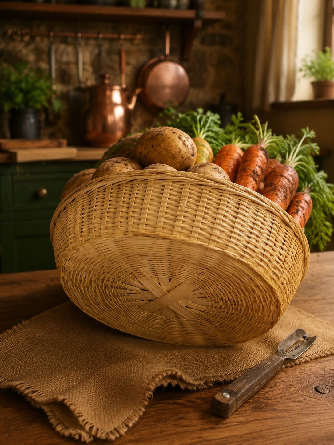 Eco-friendly bamboo basket holding fresh vegetables