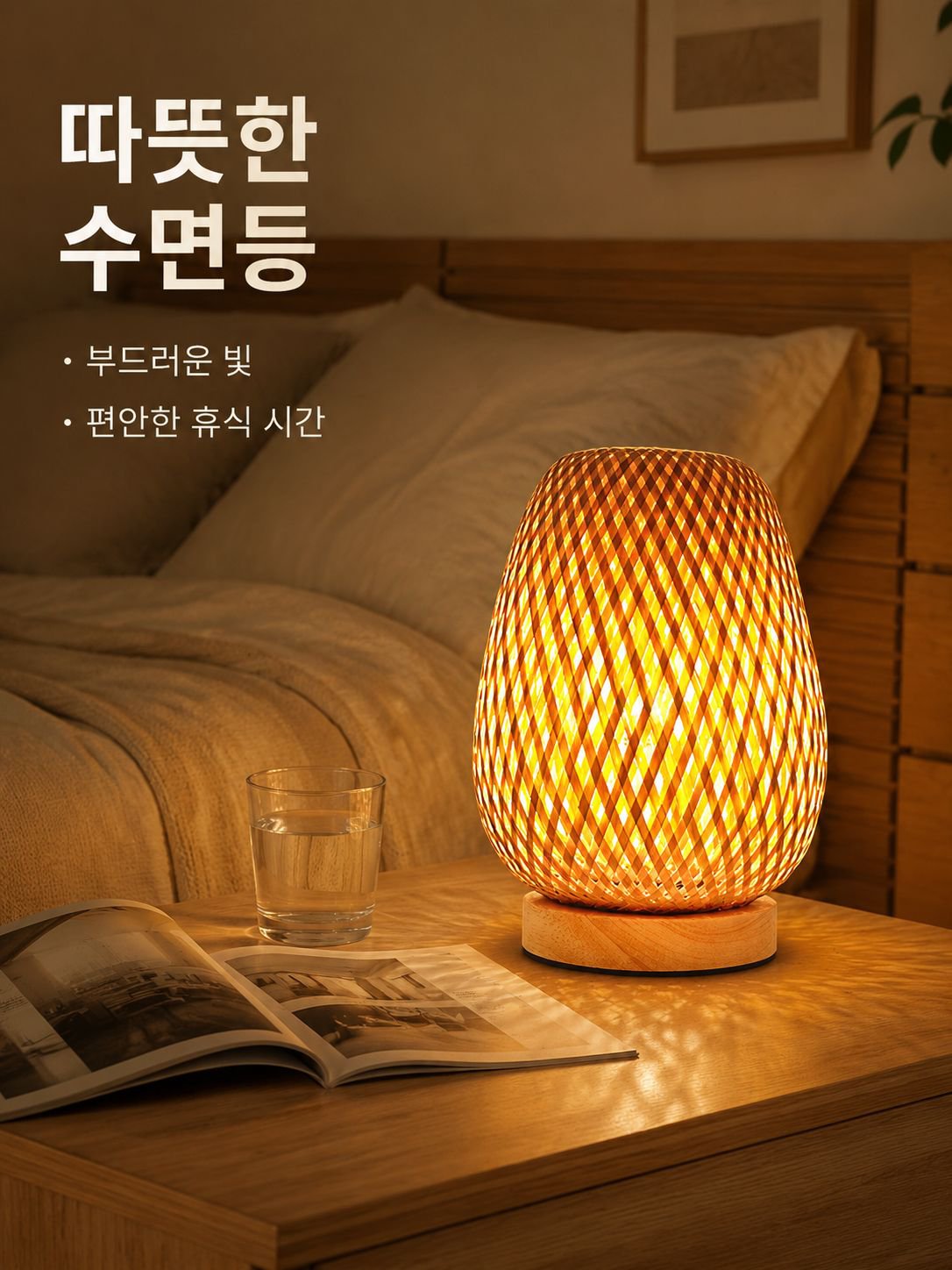 모던 심플 라탄 탁상 스탠드