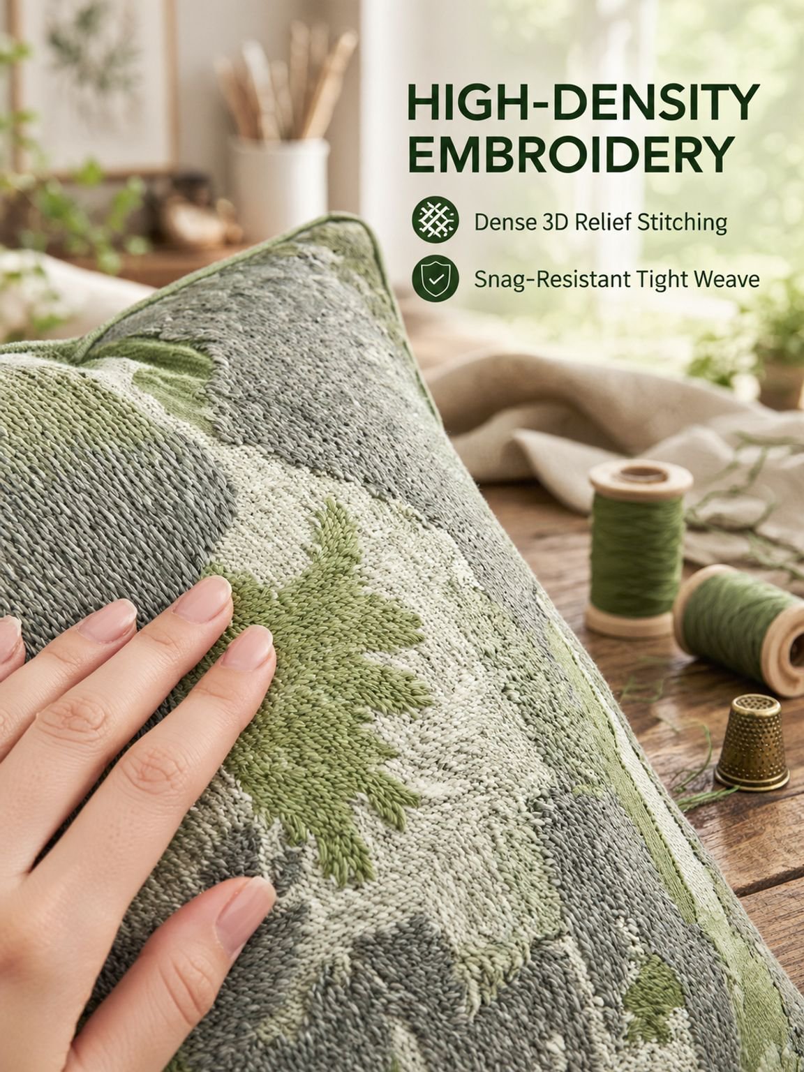 Green Wabi-Sabi decorative cushion with French vintage style