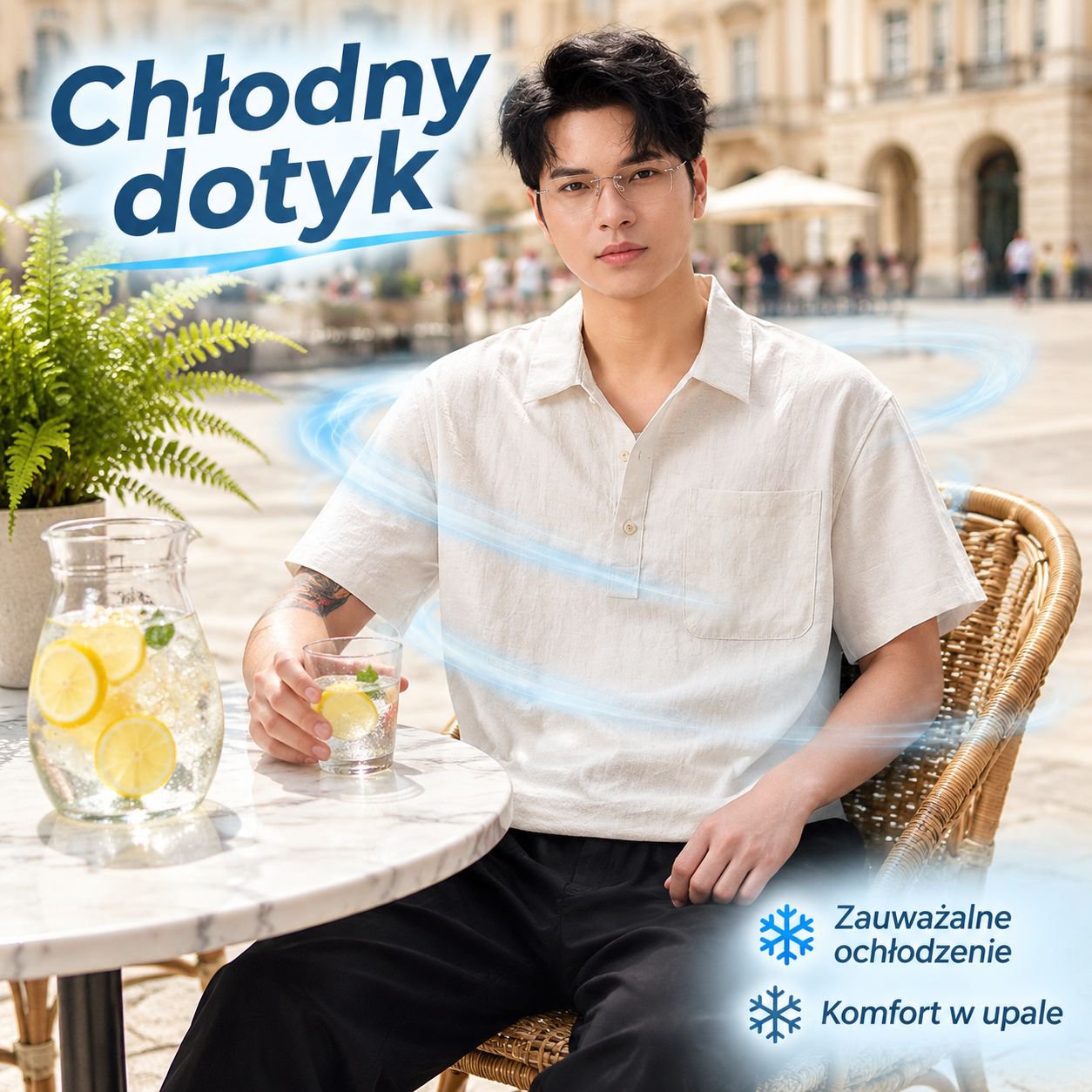 Stylowa męska koszulka polo z lyocellu i lnu, cienka, old money, z kołnierzykiem