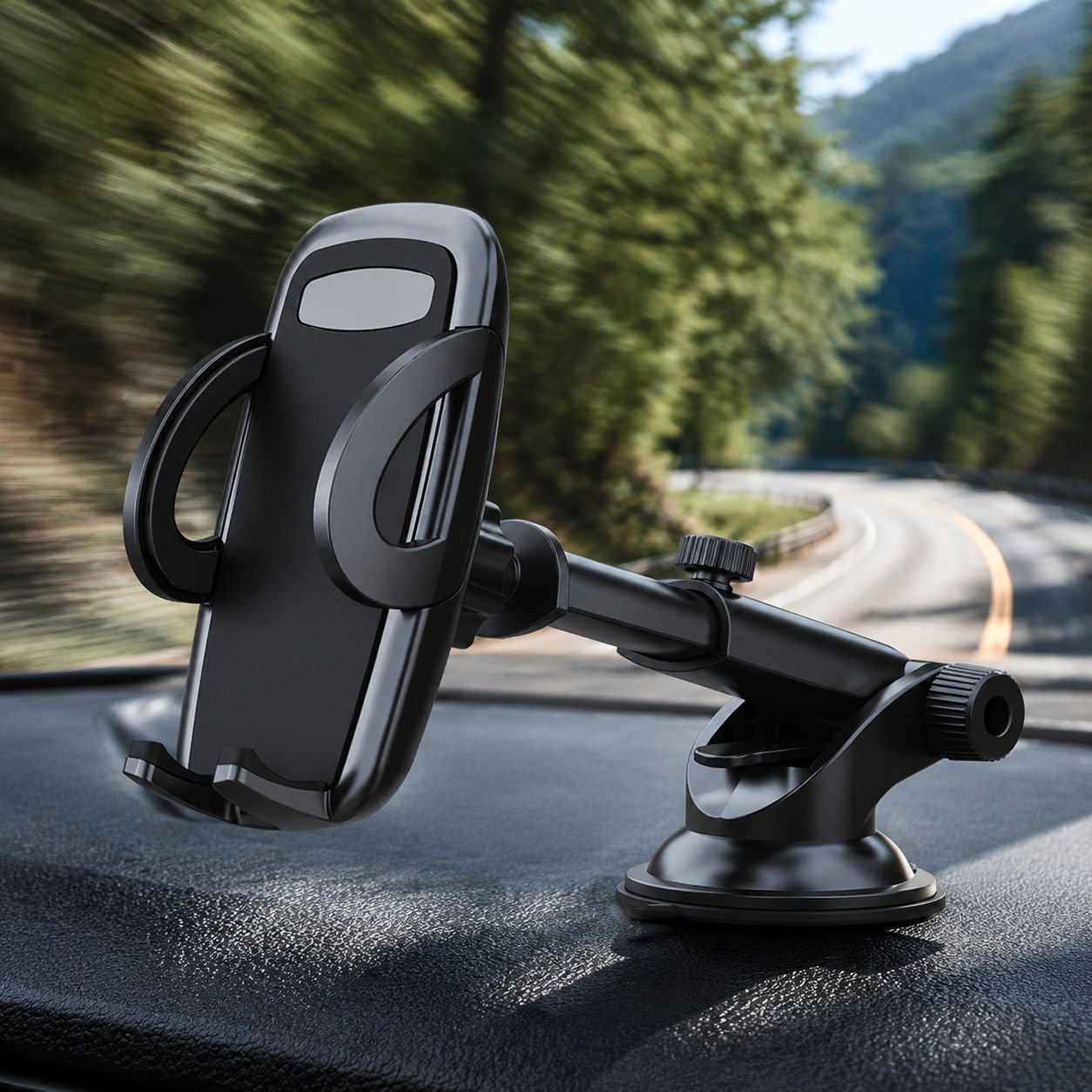 車載用スマホホルダー、伸縮式ナビゲーションホルダー、汎用カーアクセサリー、吸盤式、滑り止め付き。