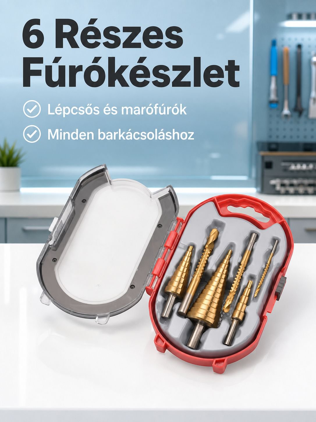 Fogazott lépcsős fúró, titán bevonattal, rozsdamentes és tartós