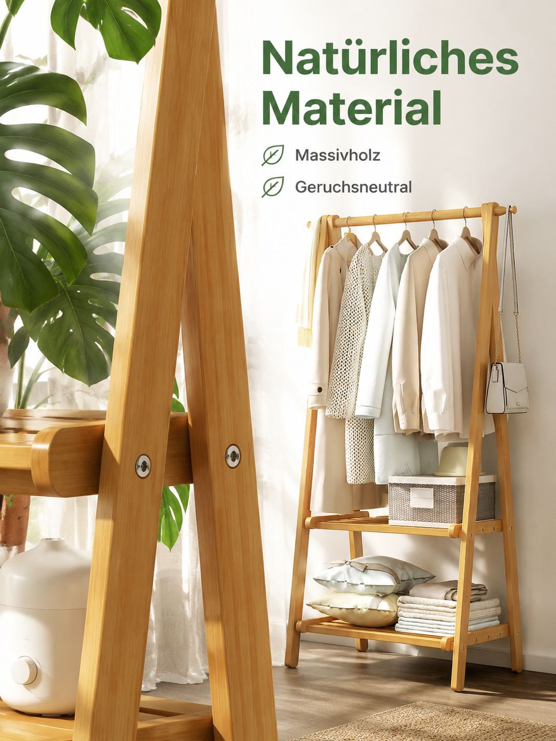 Klappbare Garderobe aus Massivholz