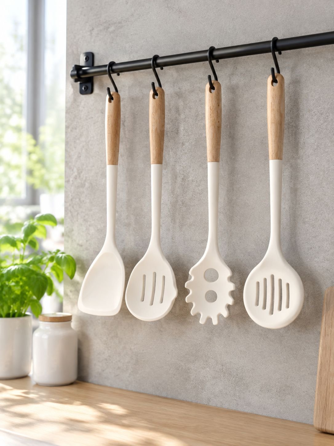 Komplettes Silikon-Kochgeschirr Set mit Pfannenwender und Suppenkelle