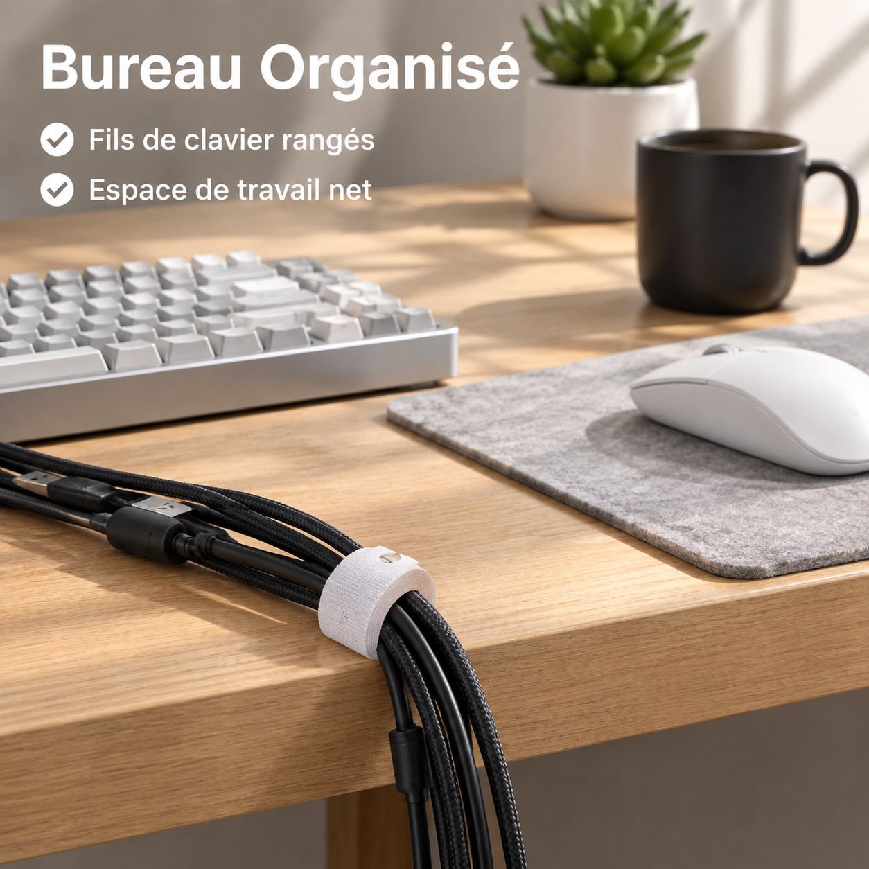 Sangles Serre-Câbles Auto-Agrippantes Attaches Câbles Réutilisables pour Bureau PC