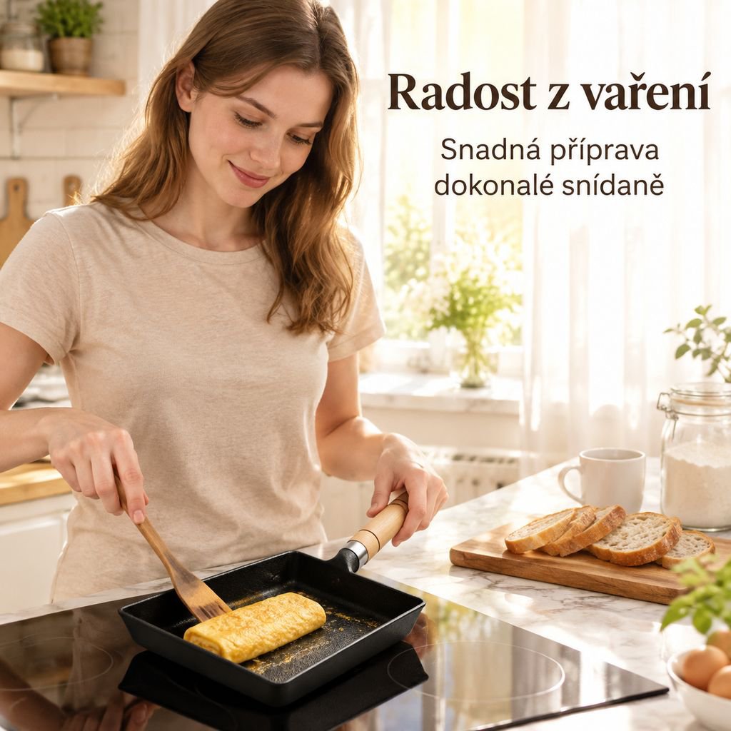 Litinová čtvercová pánev na Tamagoyaki a japonské vaječné omelety, bez povlaku