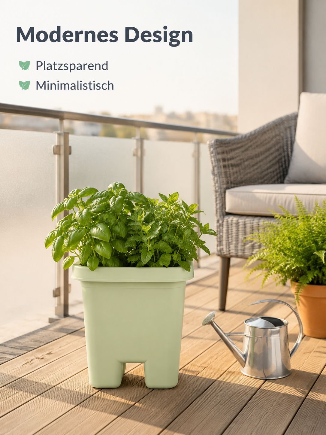 PP-Pflanzkasten für den Balkon, mit Wasserreservoir und Abflusssystem, 3 Liter Volumen