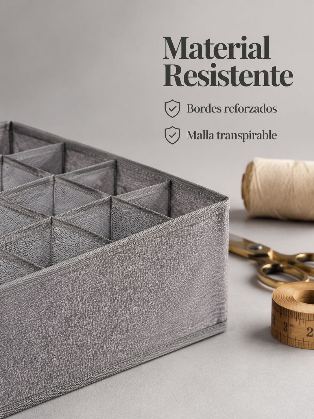 Caja de almacenamiento con divisor de tela