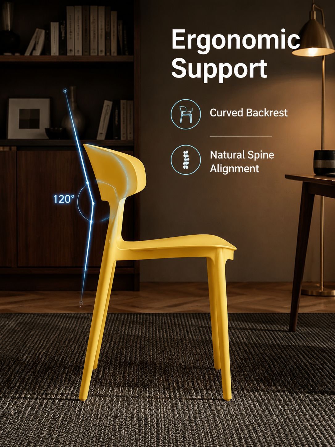 Plastic chair, thickened backrest chair for home use