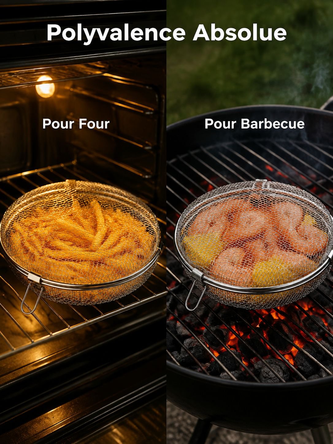 Grille de barbecue polyvalente en acier inoxydable 304, friteuse à air, panier à pop-corn pour four