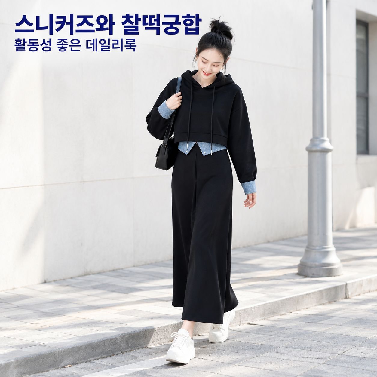 빅사이즈 여성 가을 후드 세트패션 트렌디한 날씬해 보이는 미디스커트 투피스