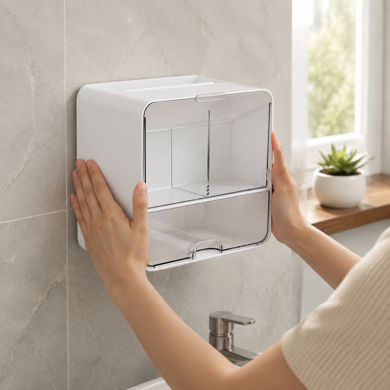 Modern wall-mounted bathroom storage box with mirror for cosmetics