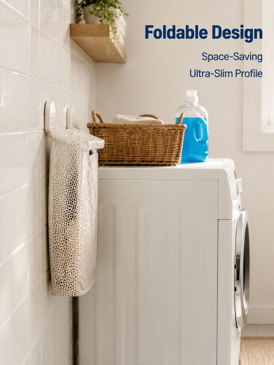 Double suction cup laundry basket, wall-mounted, no-drill, foldable, breathable, suitable for bathro