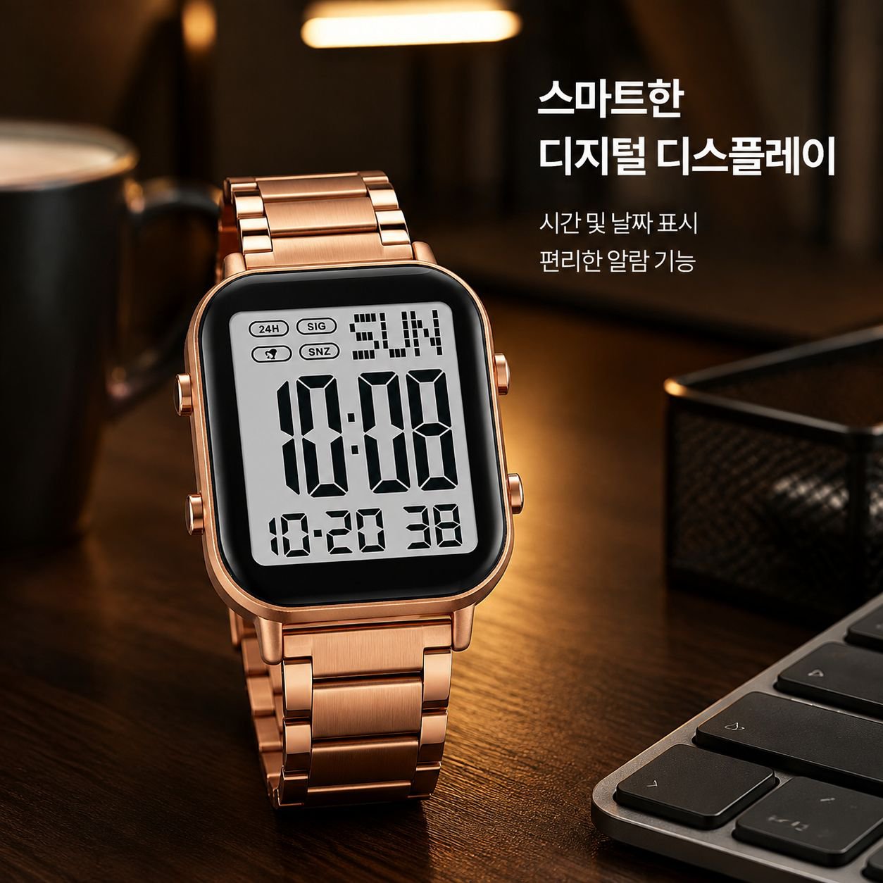 남성용 사각 전자시계 (스틸 밴드)