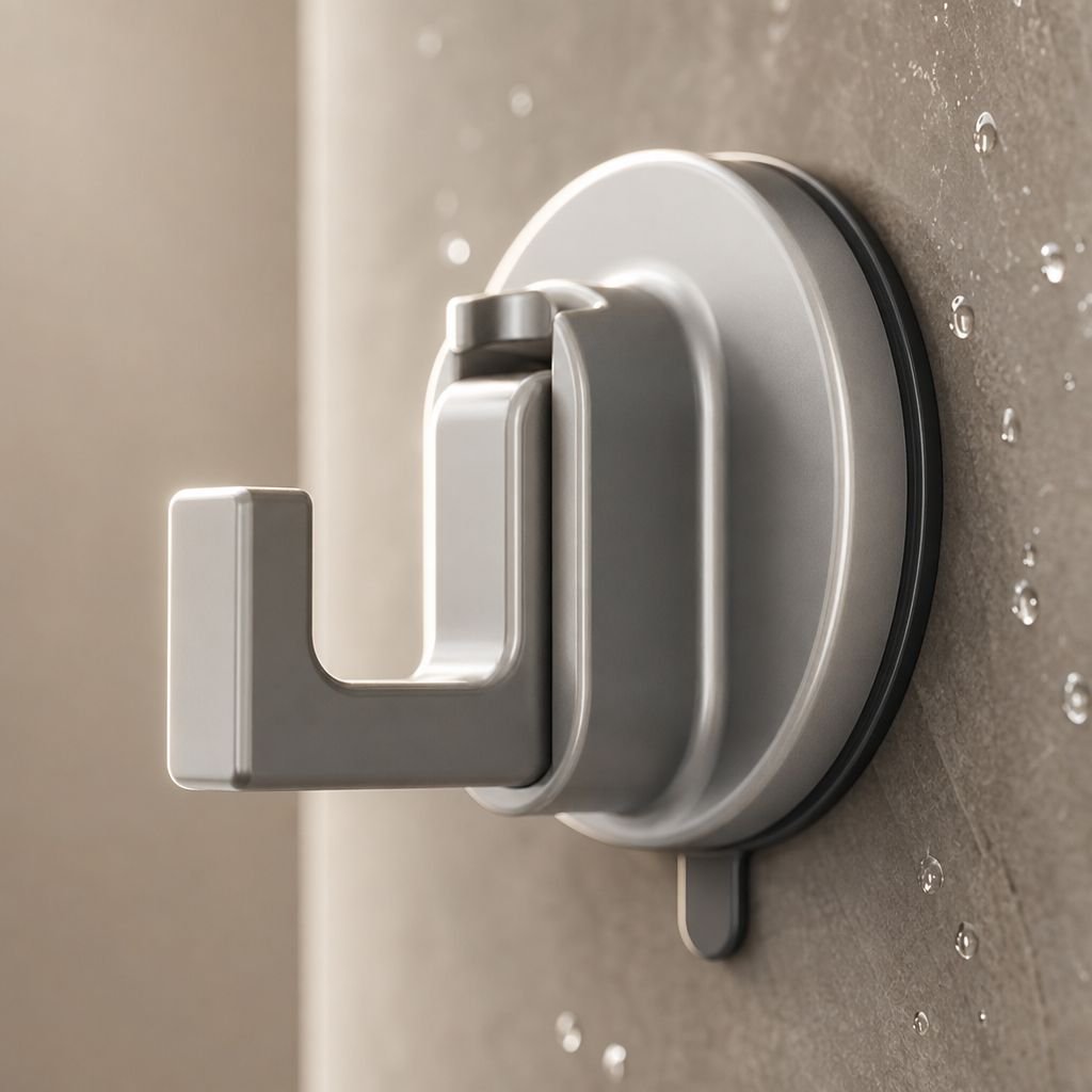 Suction hook hanging robe on glass shower door