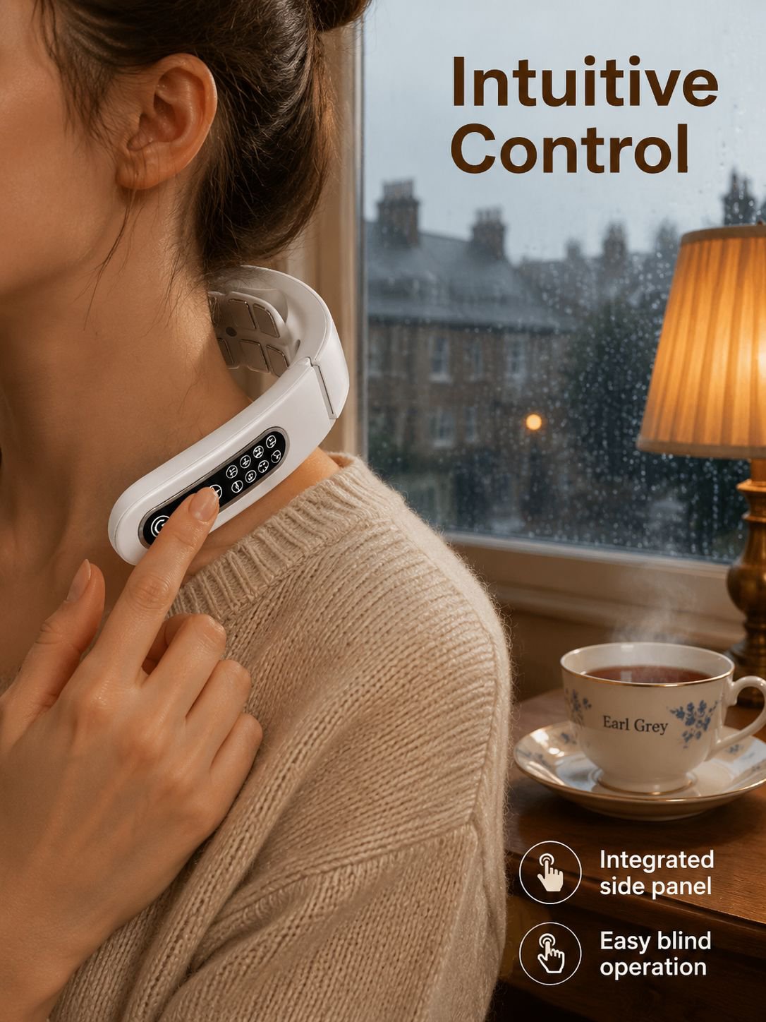 User relaxing with Home Smart Portable Neck Massager