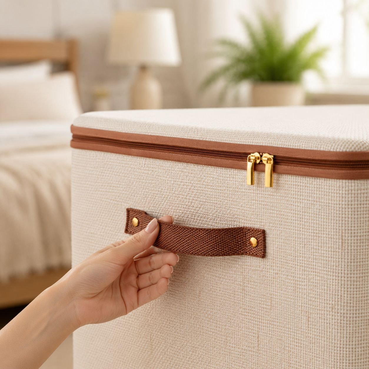 Foldable cotton and linen storage box for closet organization