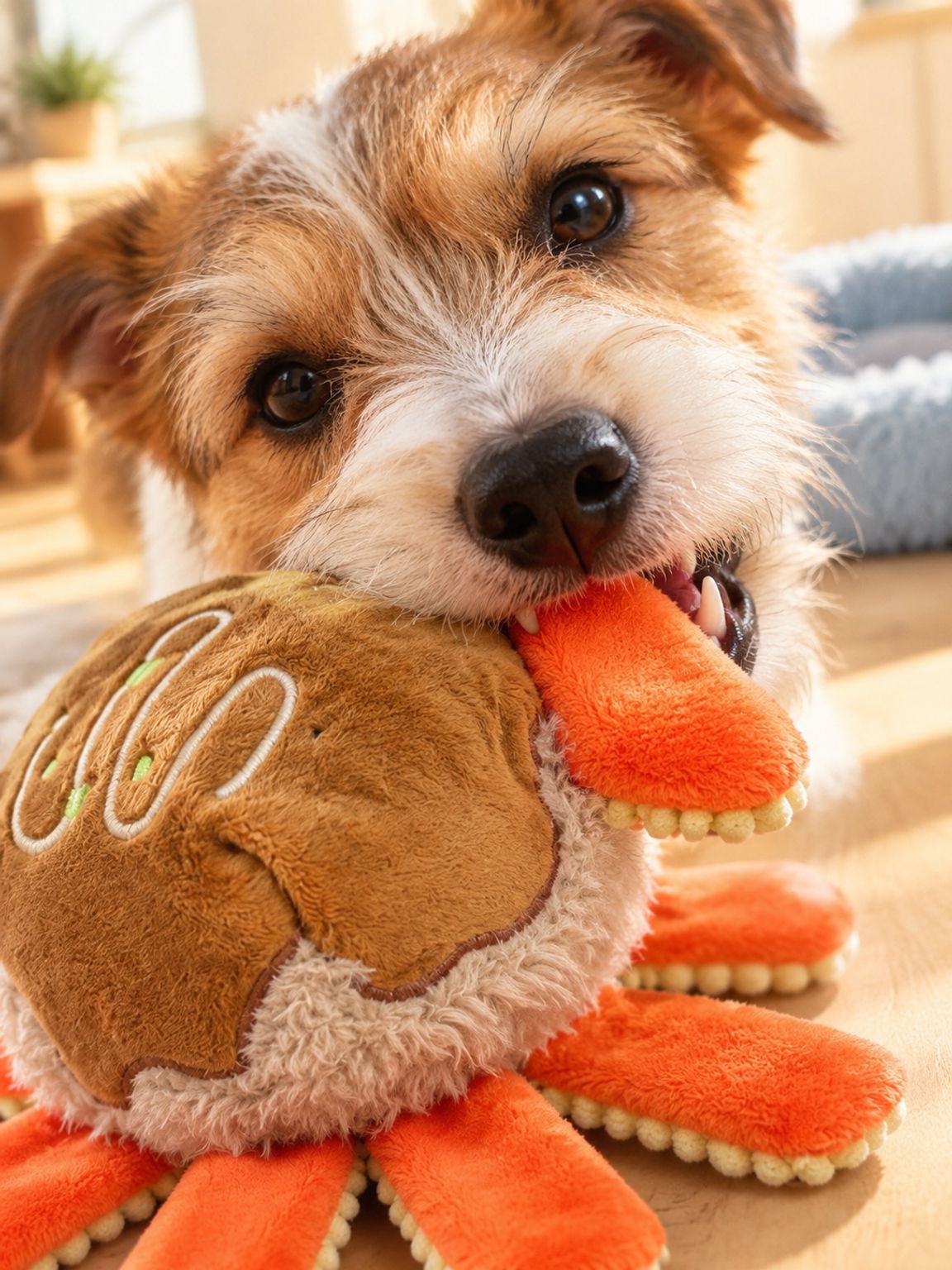 Perro jugando con pelota elástica Takoyaki