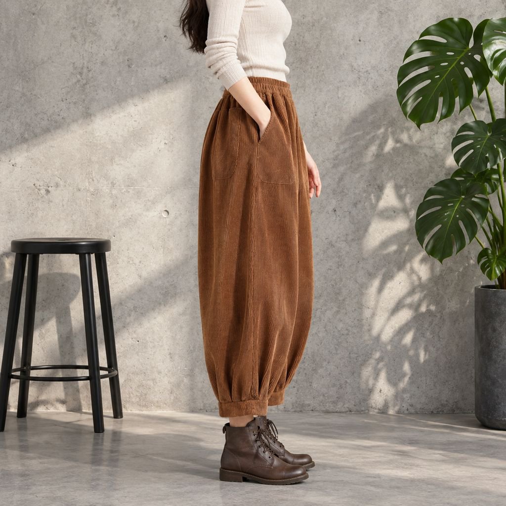 オシャレな 女性用 コーデュロイ ストレッチ ハーレムパンツ