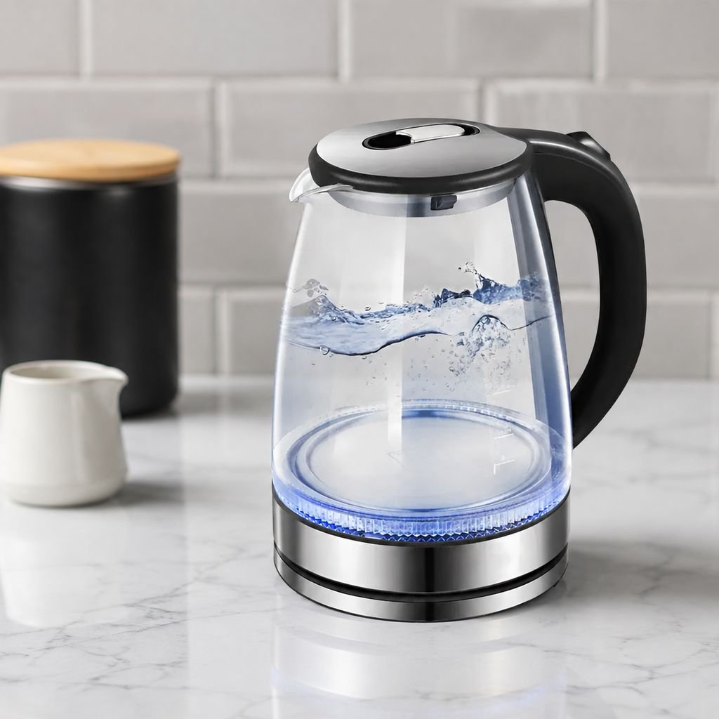 Glass Electric Kettle with Boil-Dry Protection and Blue LED Light