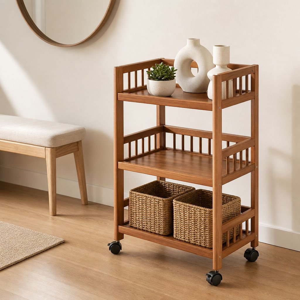 Mobile Solid Wood Storage Trolley 
