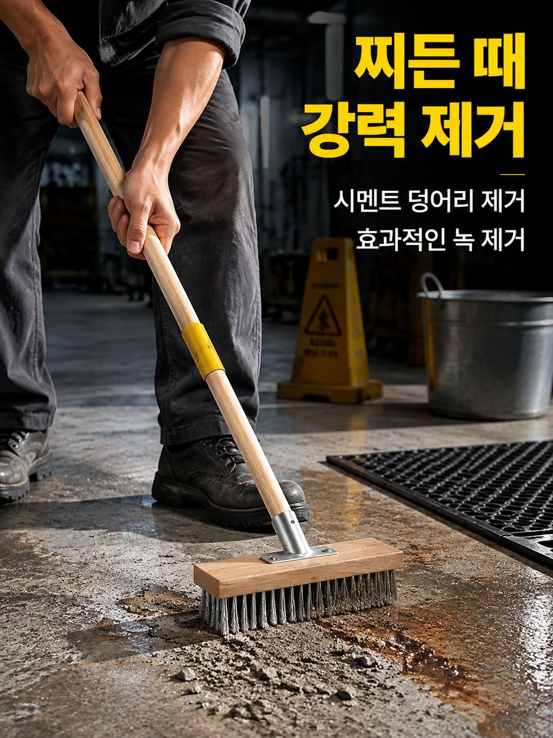 마당 바닥 청소용 긴 손잡이 바닥솔 사용 예시