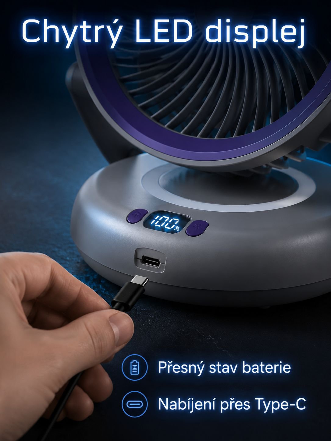 Nabíjecí závěsný větrný stolní ventilátor