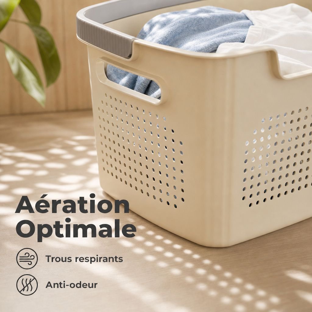Panier à linge ventilé avec poignées