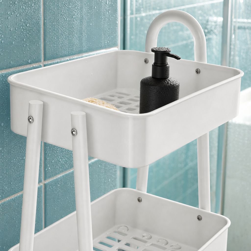 Estante multifuncional en ambiente de baño moderno