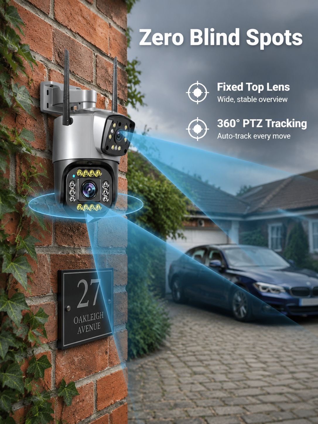 Home Camera Dual Lens HD Auto Night Vision Surveillance Camera