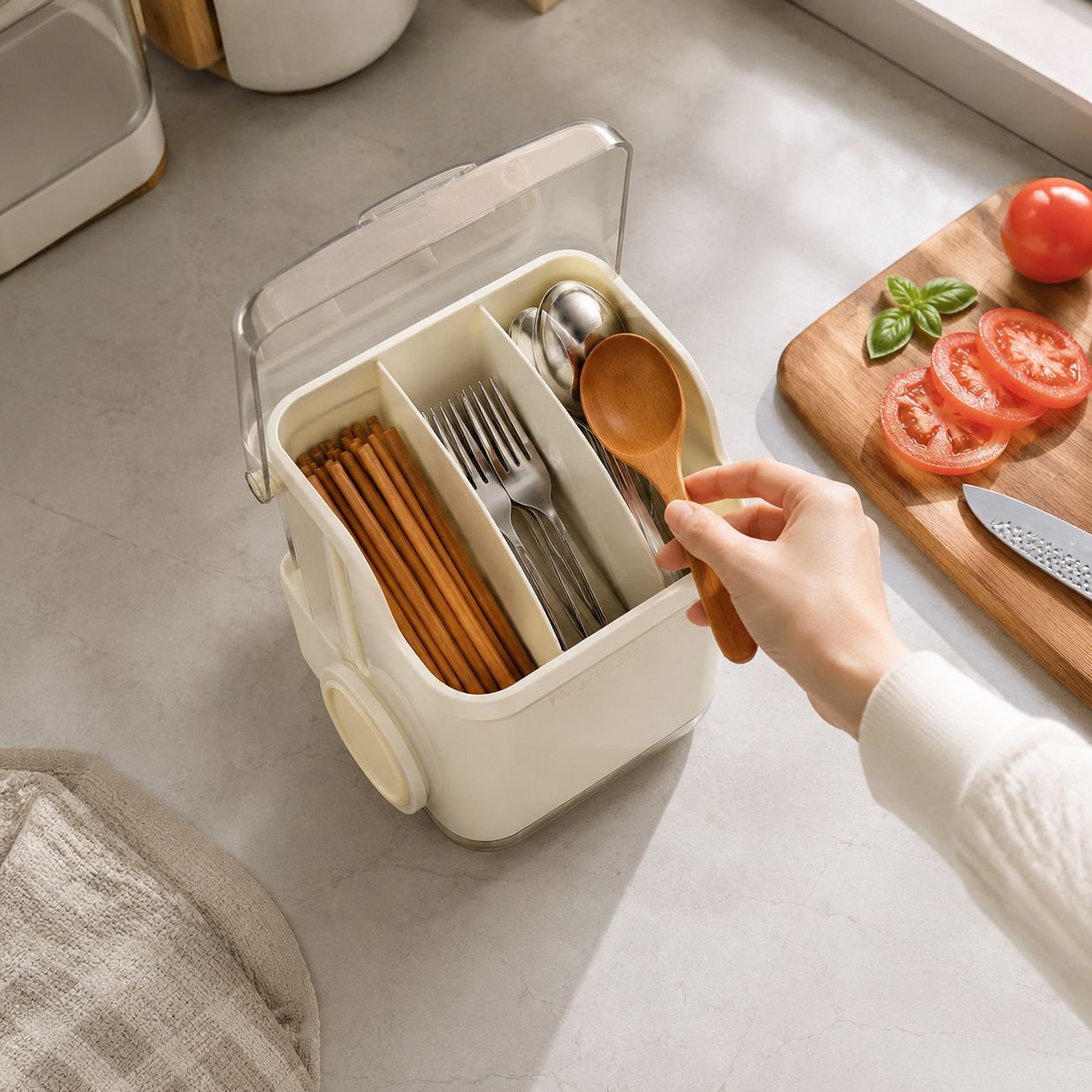 Detachable Cutlery Holder with Zoned Storage Compartments