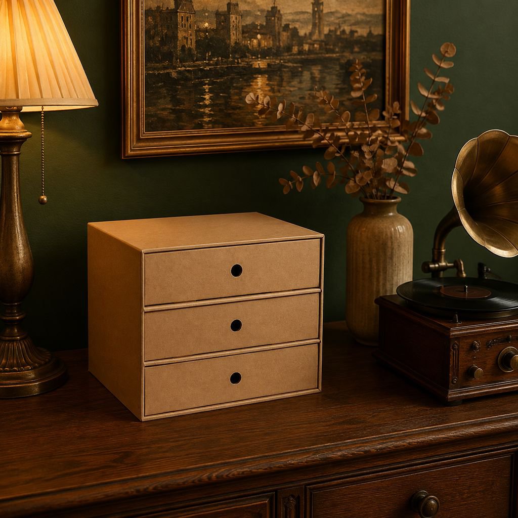 Home office workspace with multi-functional file storage box