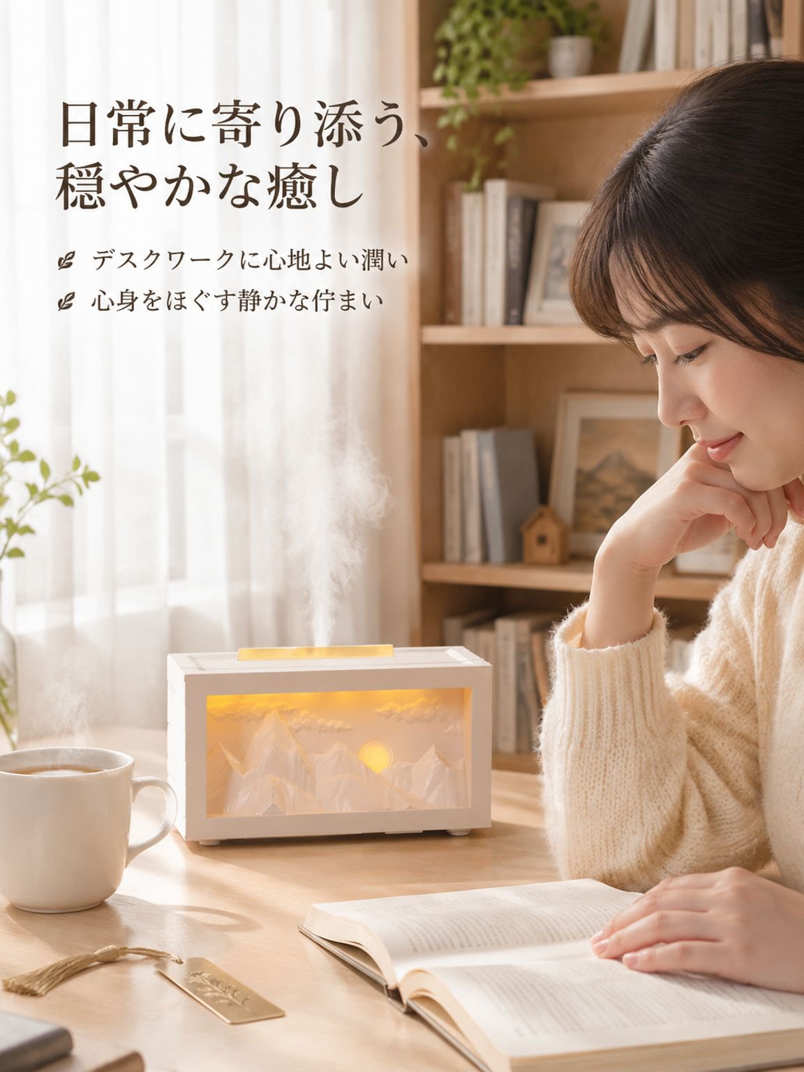「雪山」アロマディフューザー・加湿器（日照金山デザイン）