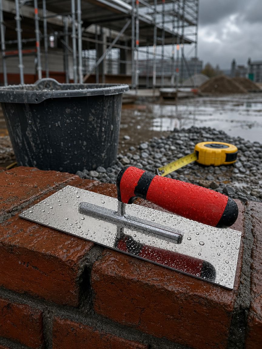 Maurermesser in der Hand eines Handwerkers