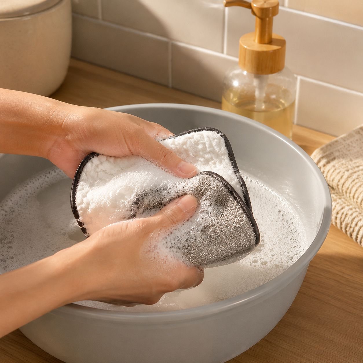 Kitchen rag in use for deep cleaning