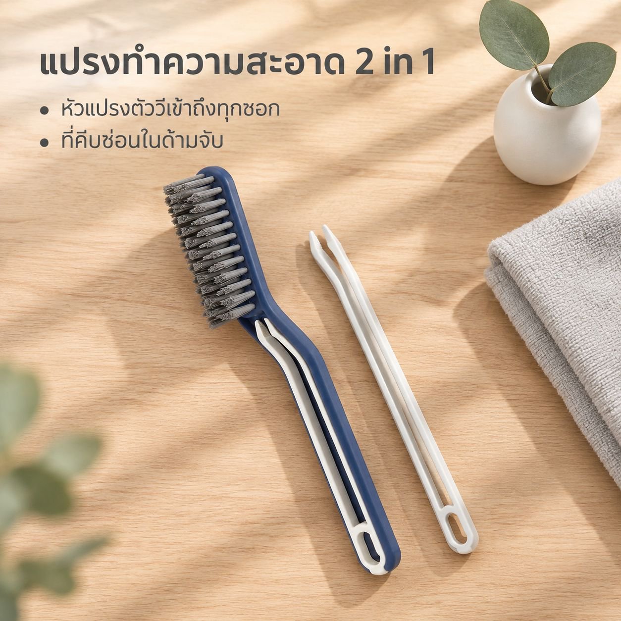 แปรงพลาสติกทำความสะอาดซอกมุมแบบ 2-in-1