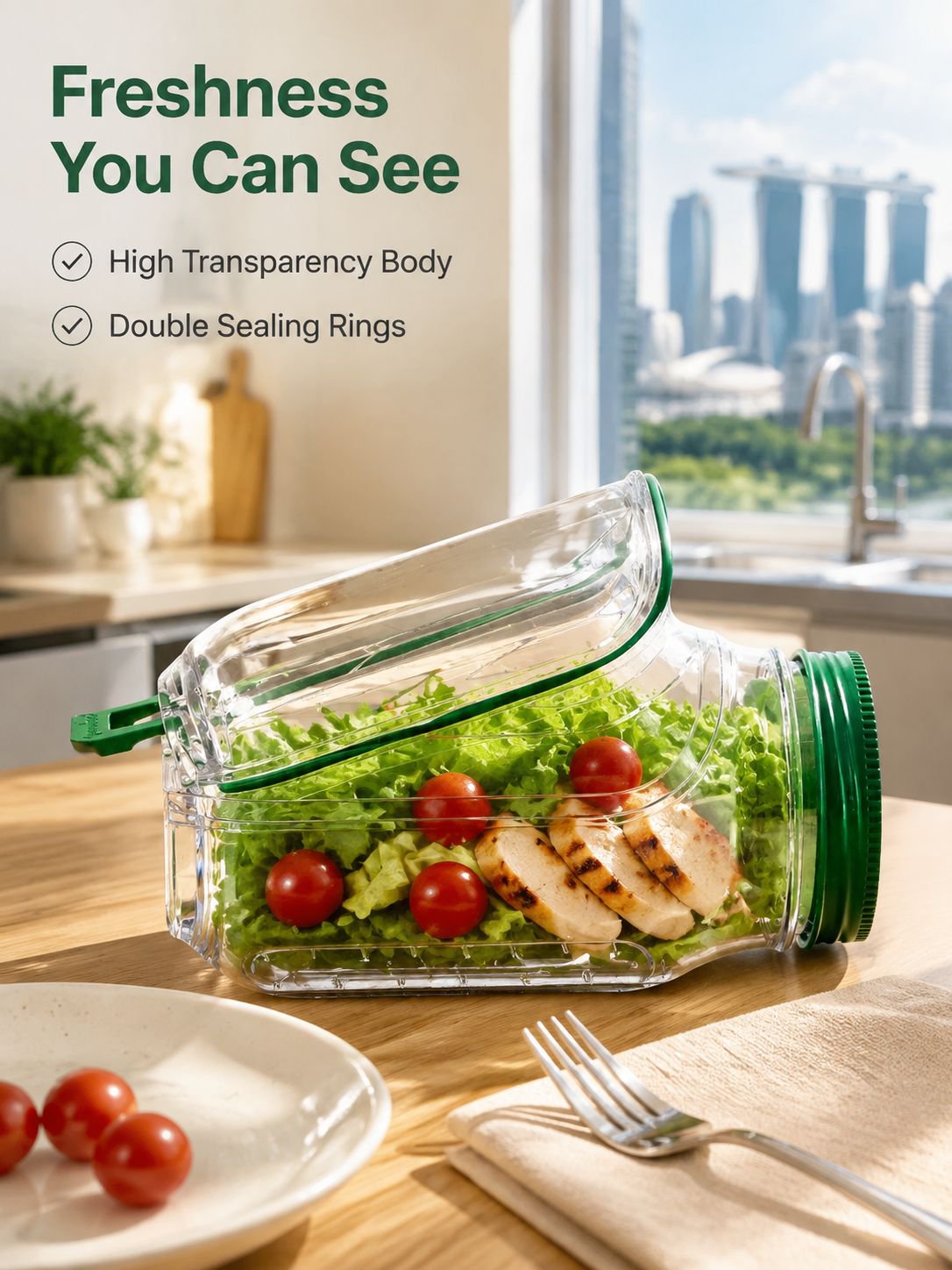 Portable Side-Opening Salad Storage Jar