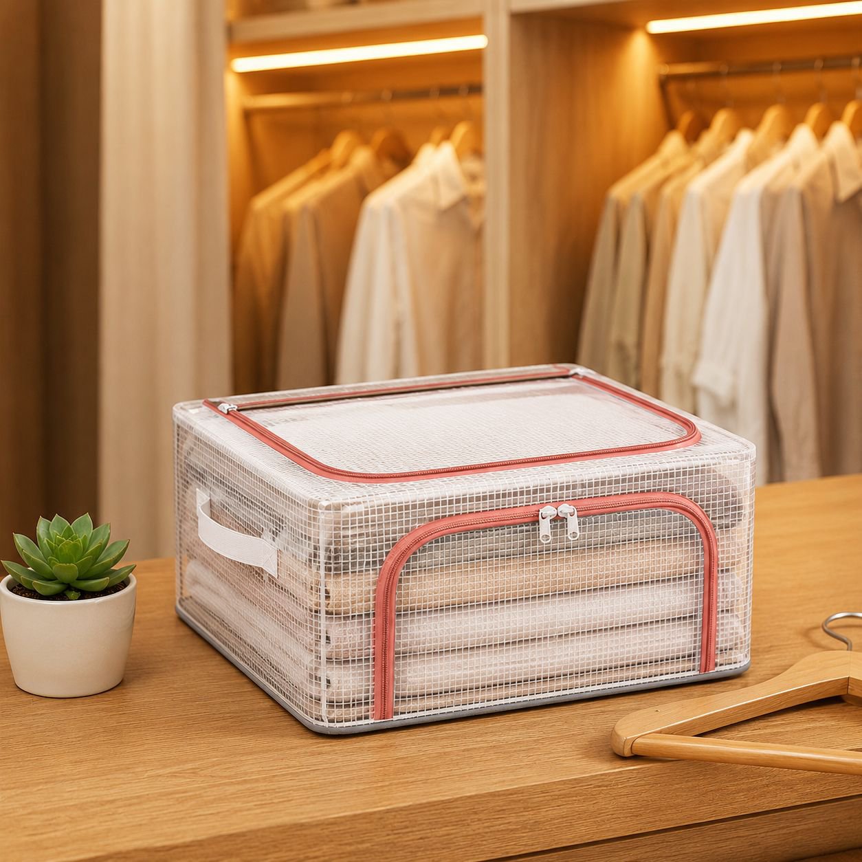 Nueva caja de almacenamiento de ropa de malla de PVC transparente, caja de almacenamiento de ropa pa