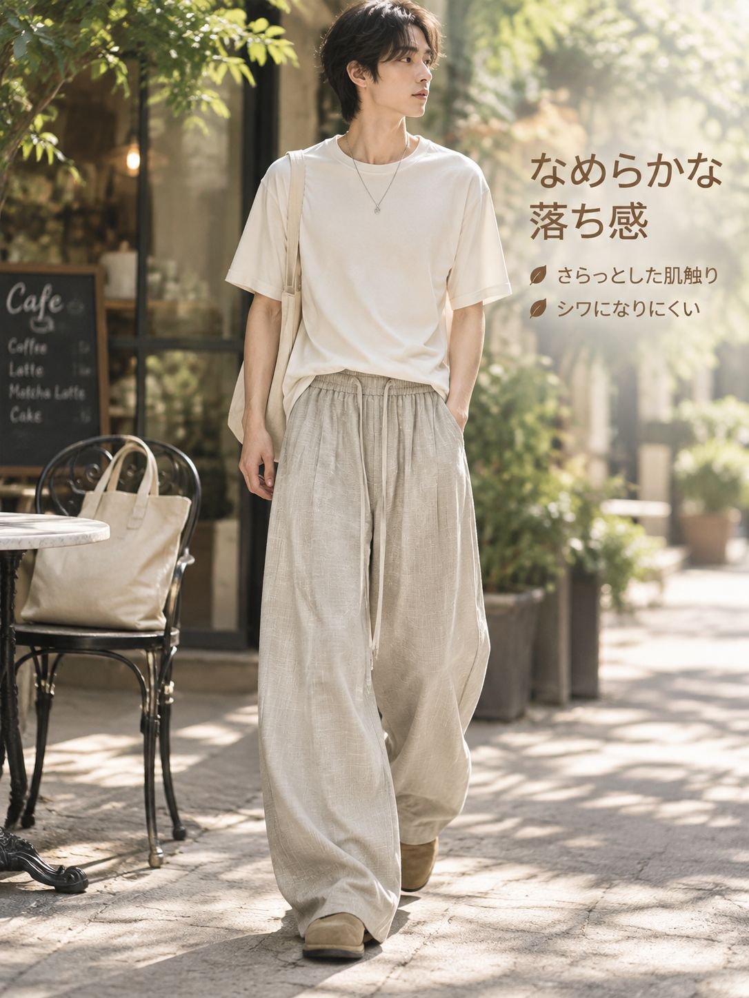 落ち感のあるワイドパンツ