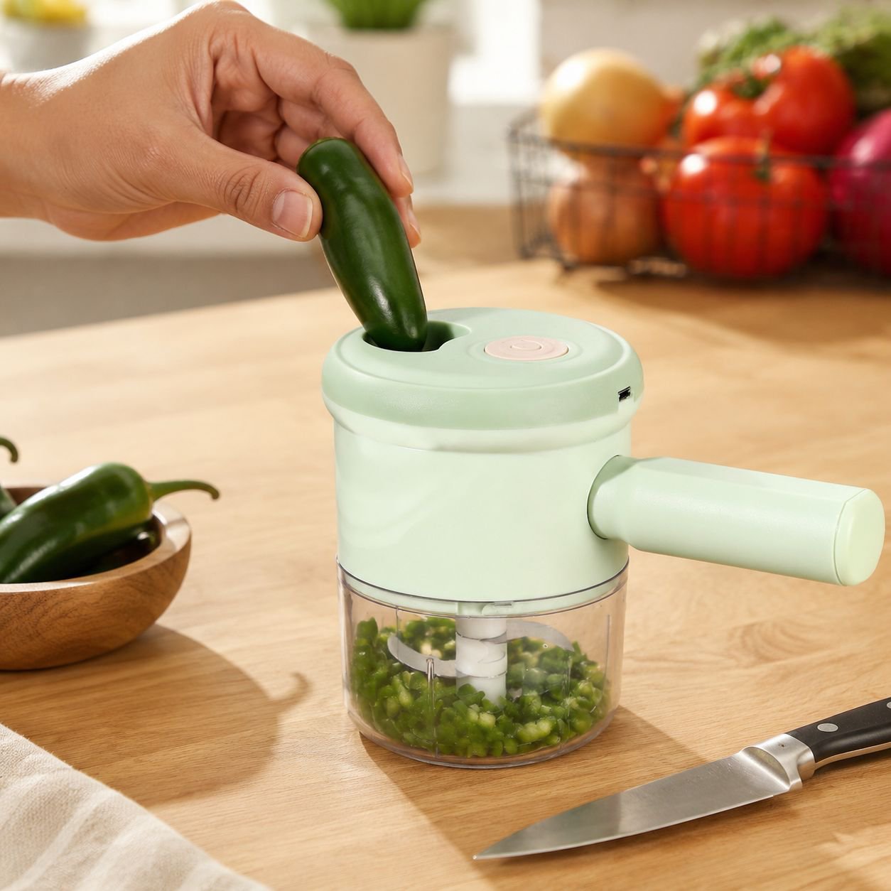 Compact electric chopper with detachable blades