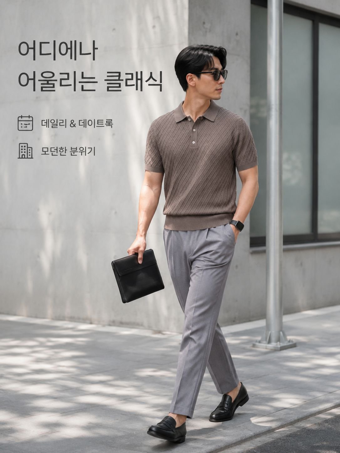 올드 머니 무드 다이아몬드 패턴 니트 폴로 반팔