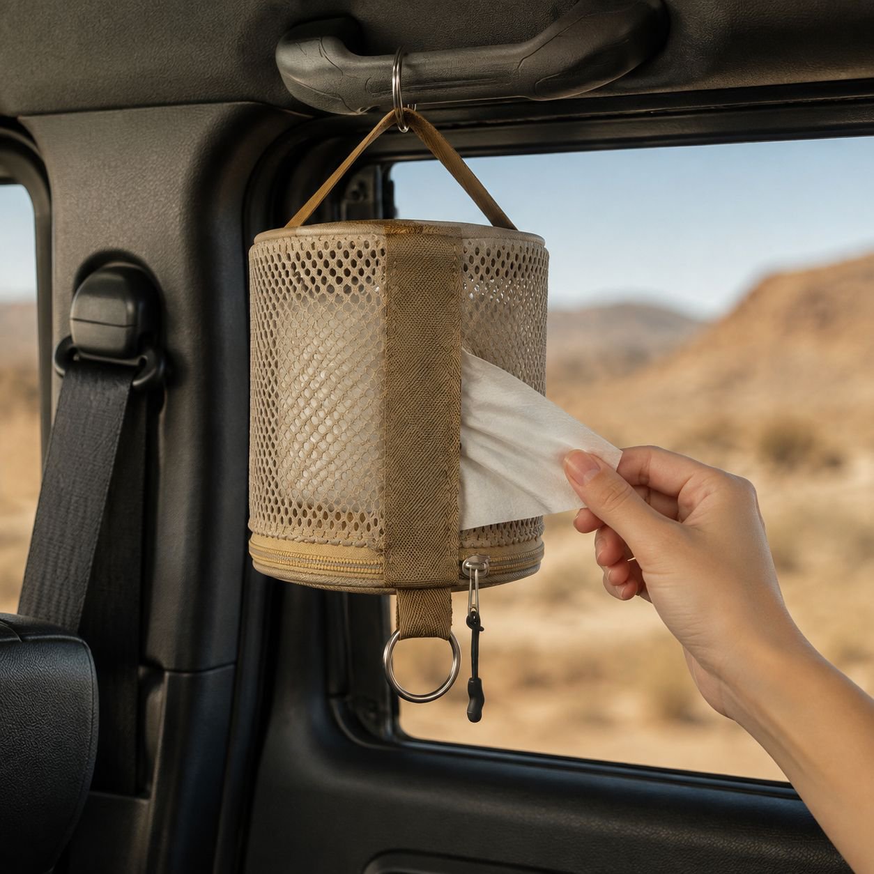 Outdoor camping paper towel drawer household mesh paper towel storage bag car hanging roll paper tub