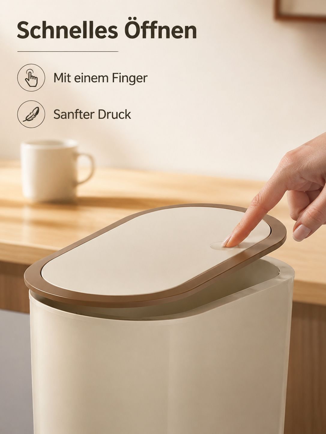 Schlanker, geruchsdichter Mülleimer für Badezimmer, großer Aufbewahrungseimer mit Druckdeckel