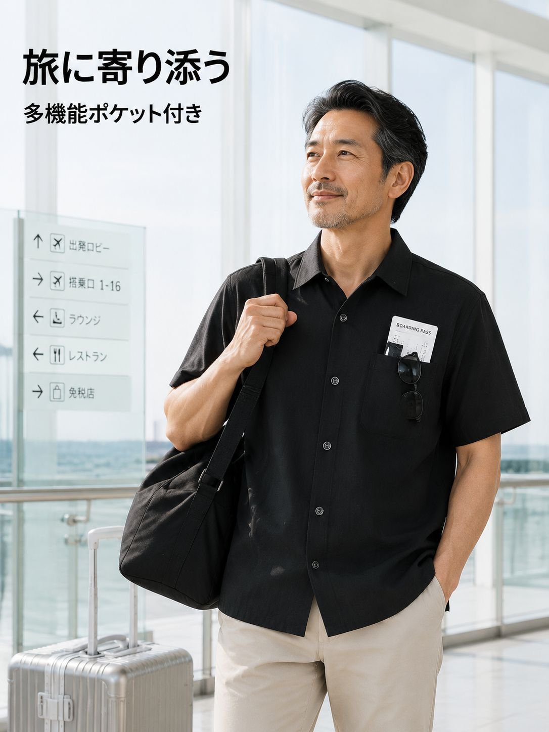 高知感アシンメトリーフロント多機能リネン半袖シャツ メンズ 夏 ゆったりカジュアルシャツ