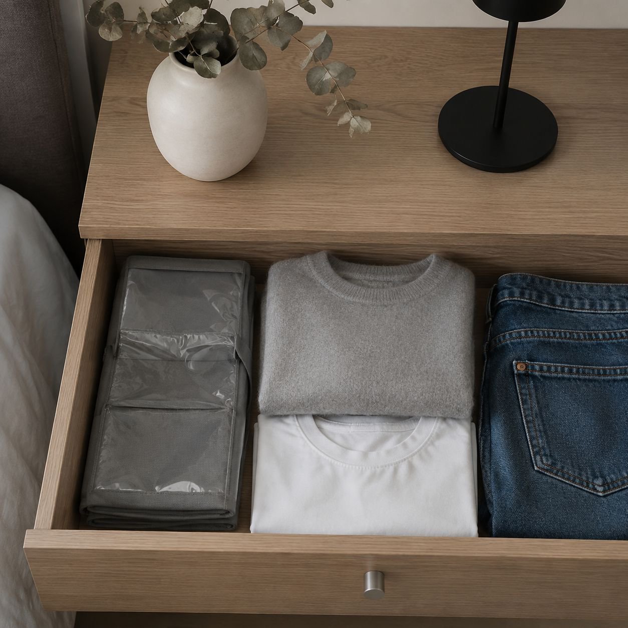 Portable double-sided storage pouch for daily essentials